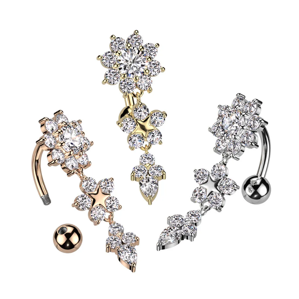 Star Pressed Reverse Bouquet Belly Bar with Gold Plating
