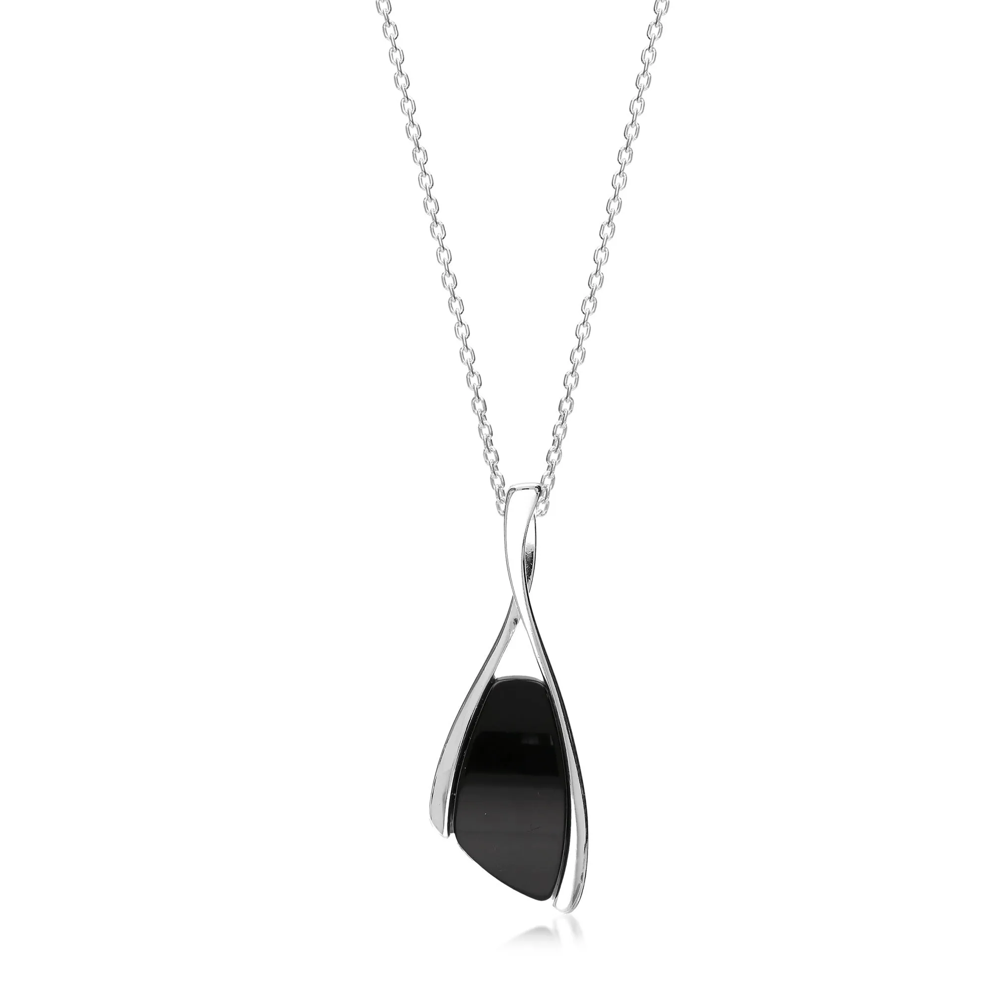Sterling Silver Large Elegant Twist Whitby Jet Pendant