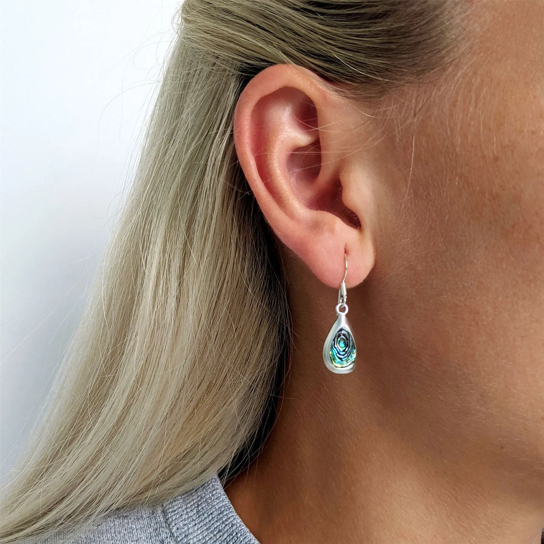 Sterling Silver Teardrop Abalone Shell Drop Earrings - Pear-Shaped Design