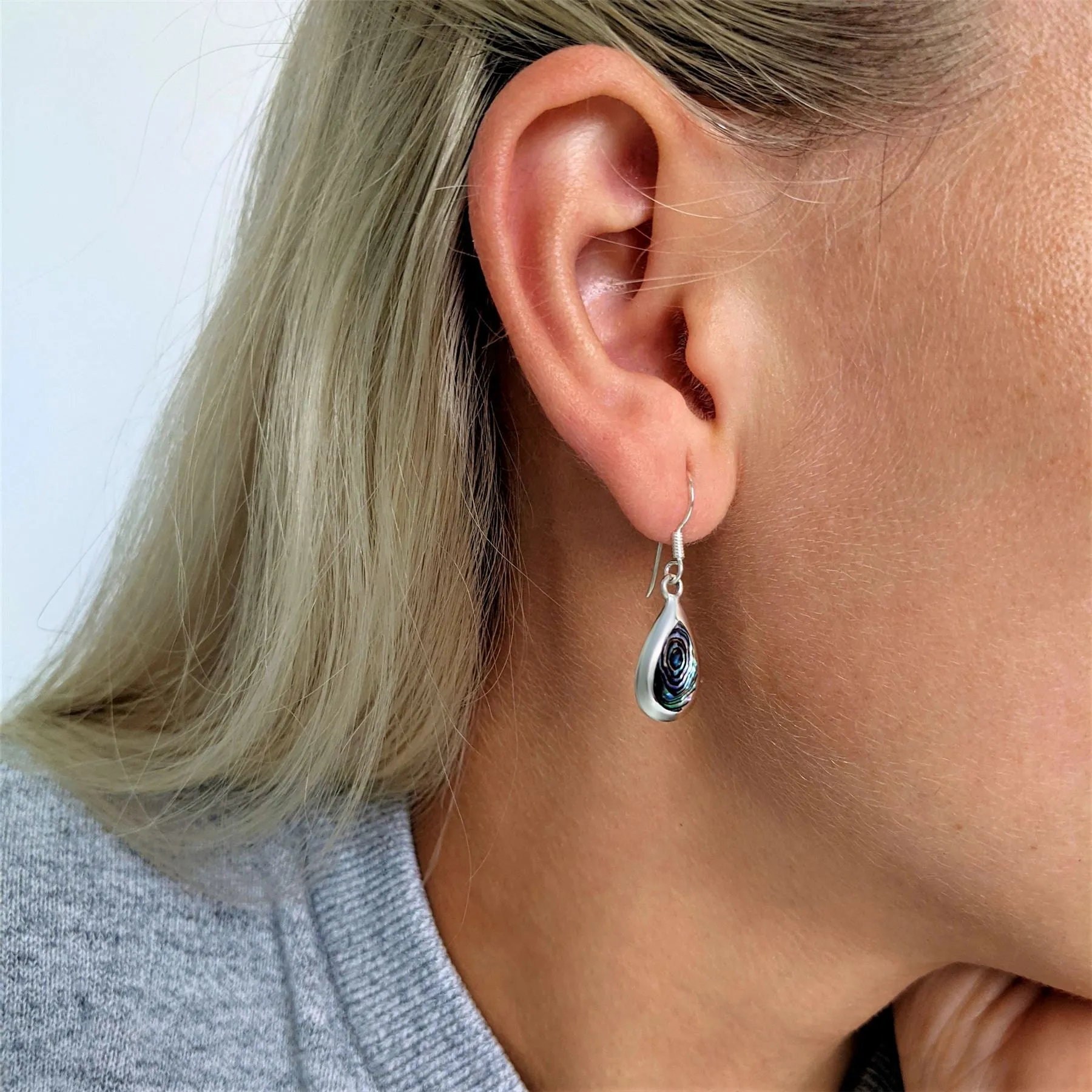 Sterling Silver Teardrop Abalone Shell Drop Earrings - Pear-Shaped Design