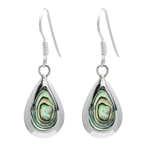 Sterling Silver Teardrop Abalone Shell Drop Earrings - Pear-Shaped Design
