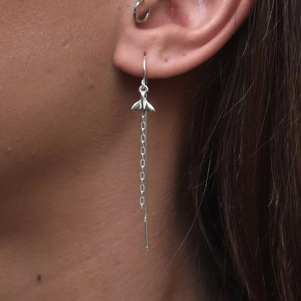 Sterling Silver Whale Tail Thread Earrings