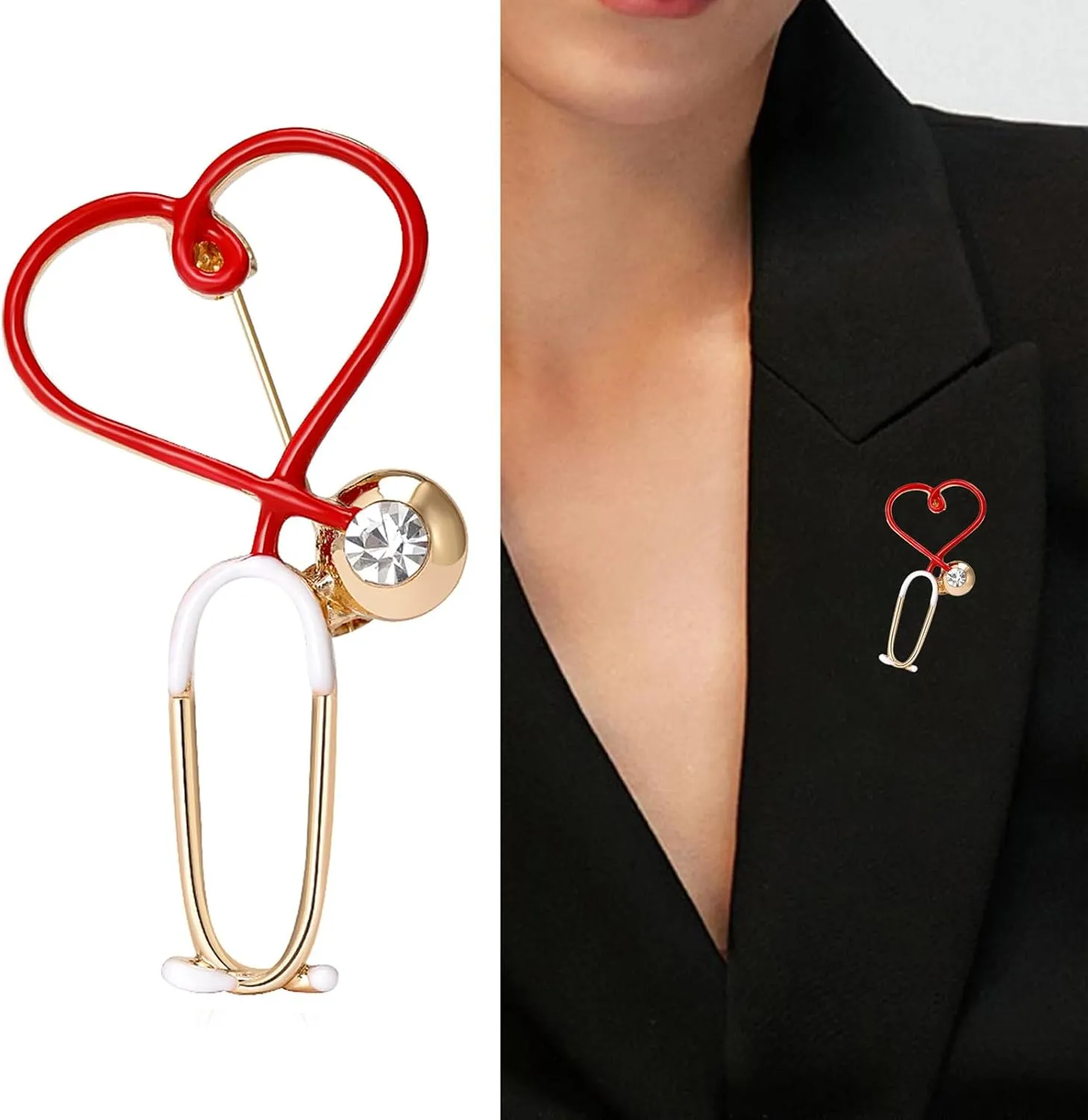 Stethoscope Brooch Pin Rhinestones Stethoscope Brooches Gift for Nurses Doctor