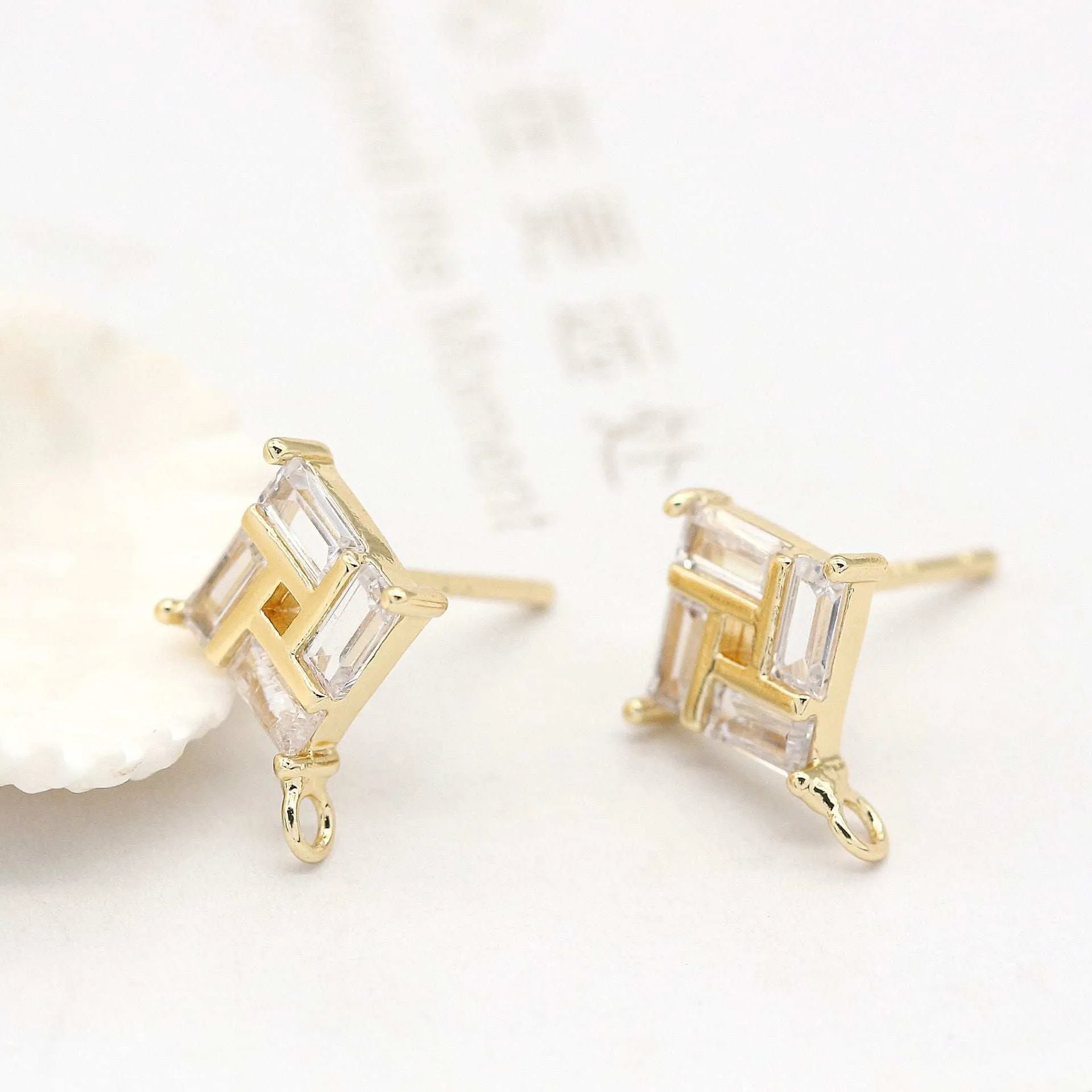 Stone Plated 14K Real Gold Earrings