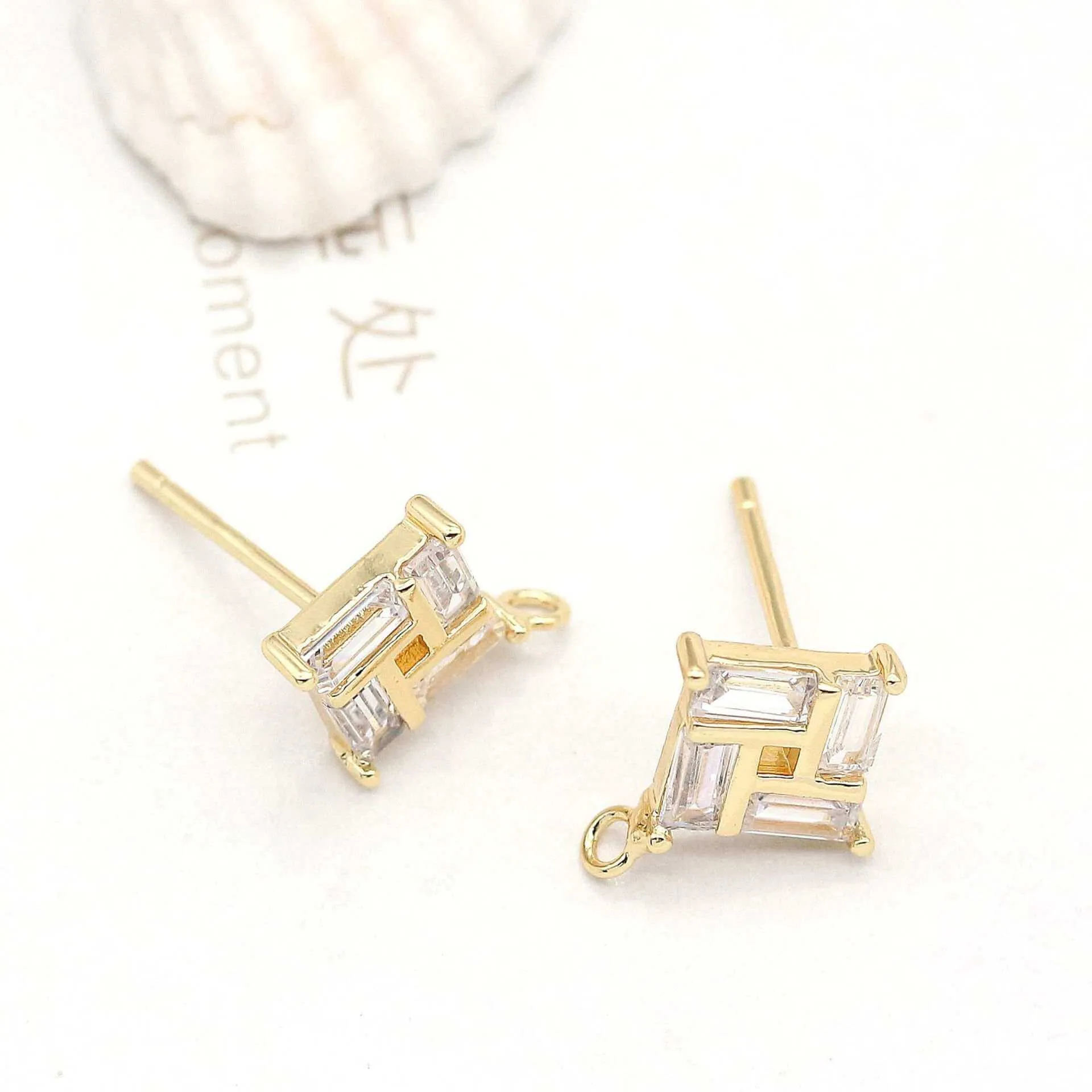 Stone Plated 14K Real Gold Earrings