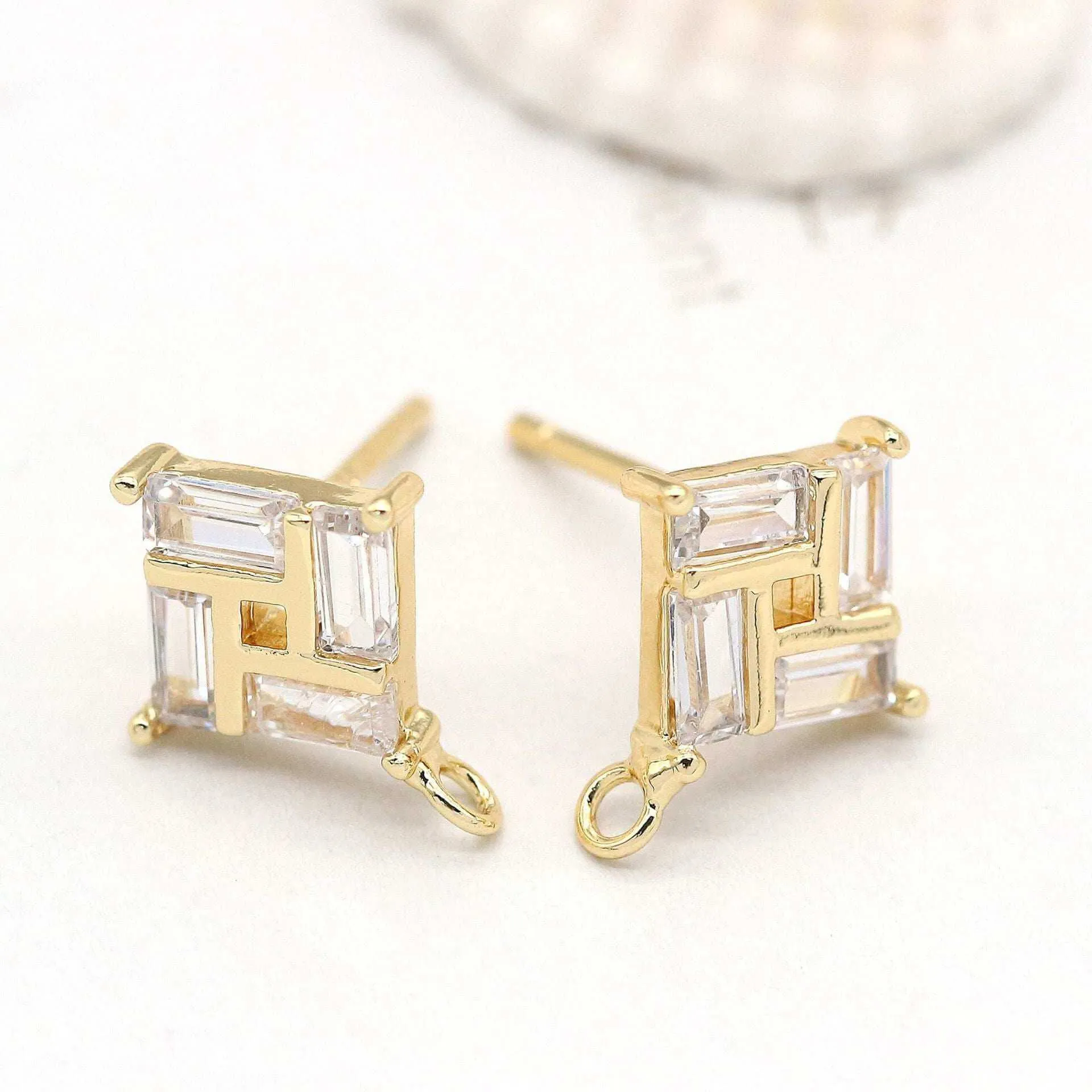 Stone Plated 14K Real Gold Earrings
