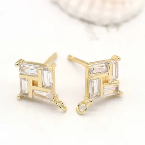 Stone Plated 14K Real Gold Earrings