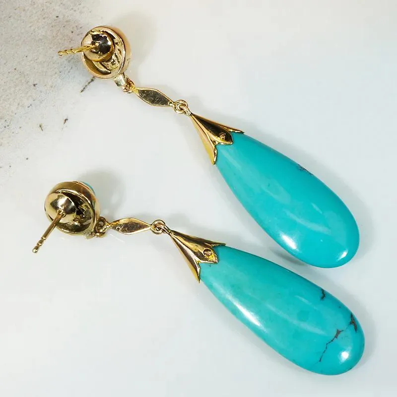 Sublime Deco Era Turquoise & Gold Drop Earrings
