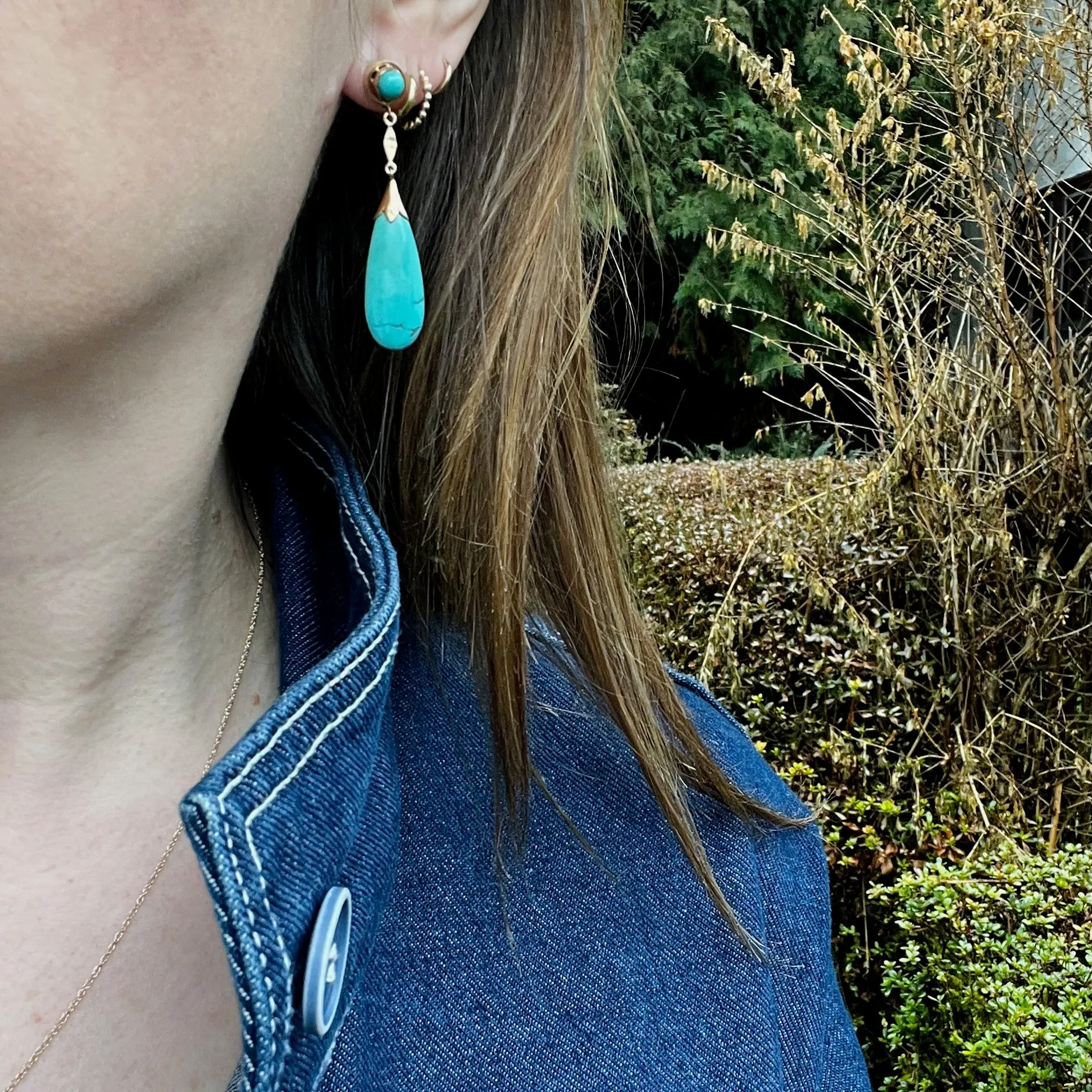 Sublime Deco Era Turquoise & Gold Drop Earrings