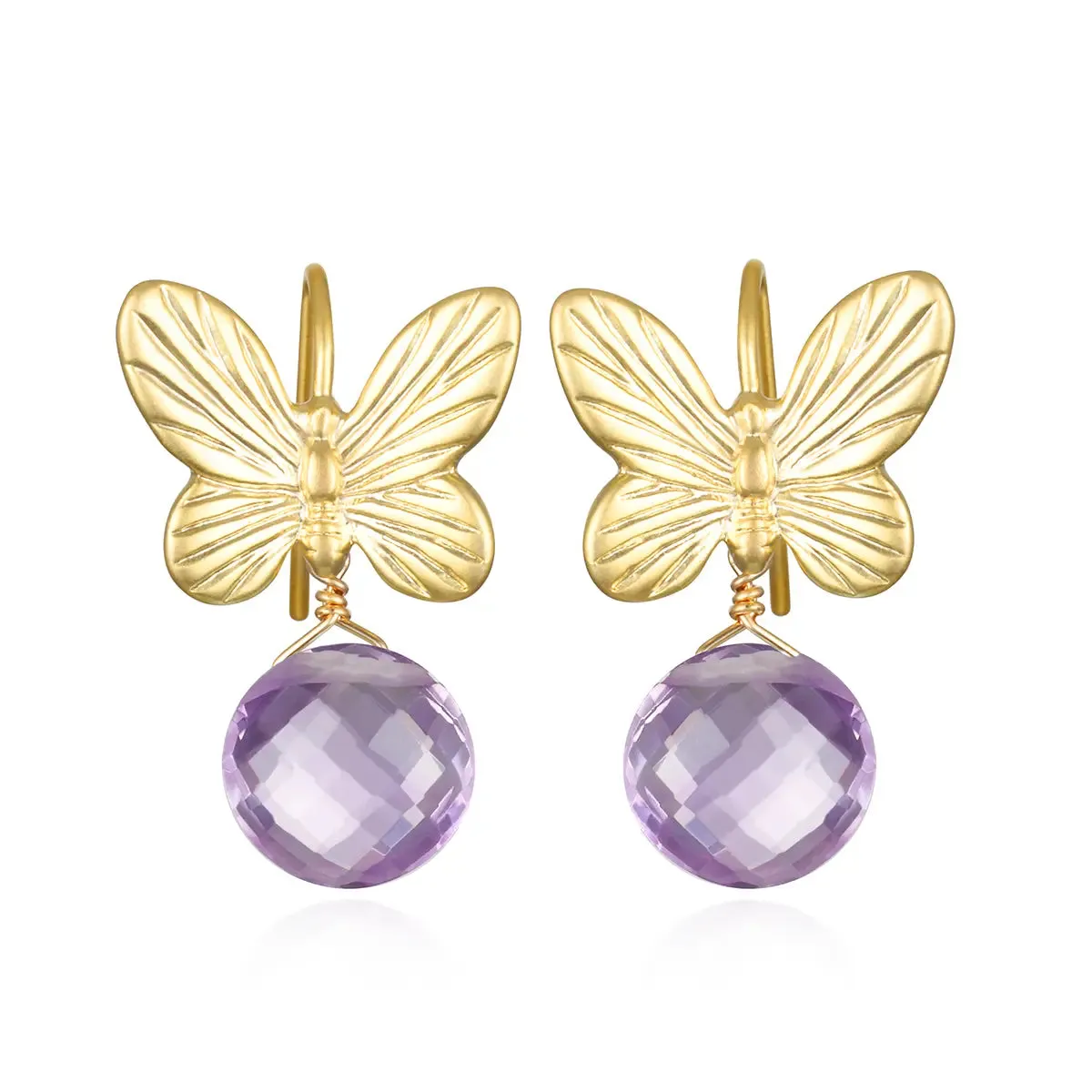 The Papillon Pink Amethyst Crystal Butterfly Earrings