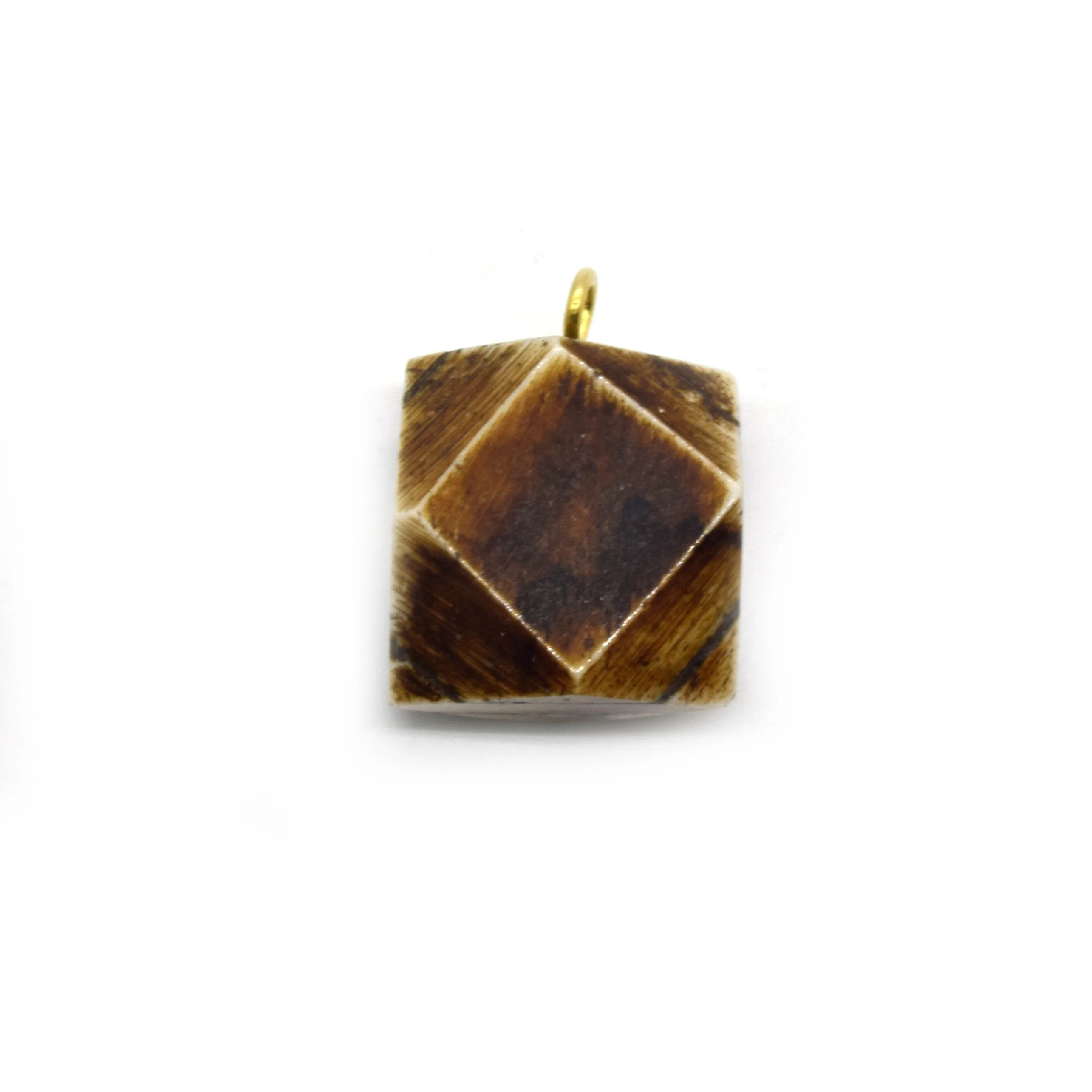 Thick Faceted Square Ox Bone Pendants | 22mm x 22mm | White and Brown Pendants