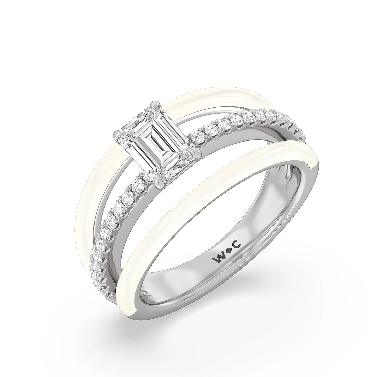 Three Layer Diamond Ring in Ceramic