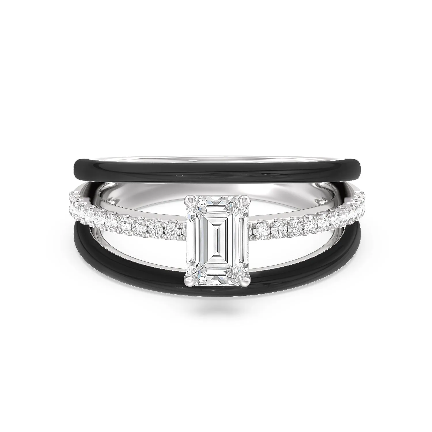 Three Layer Diamond Ring in Ceramic