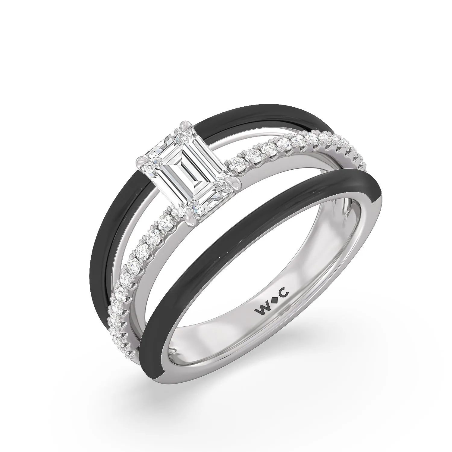 Three Layer Diamond Ring in Ceramic