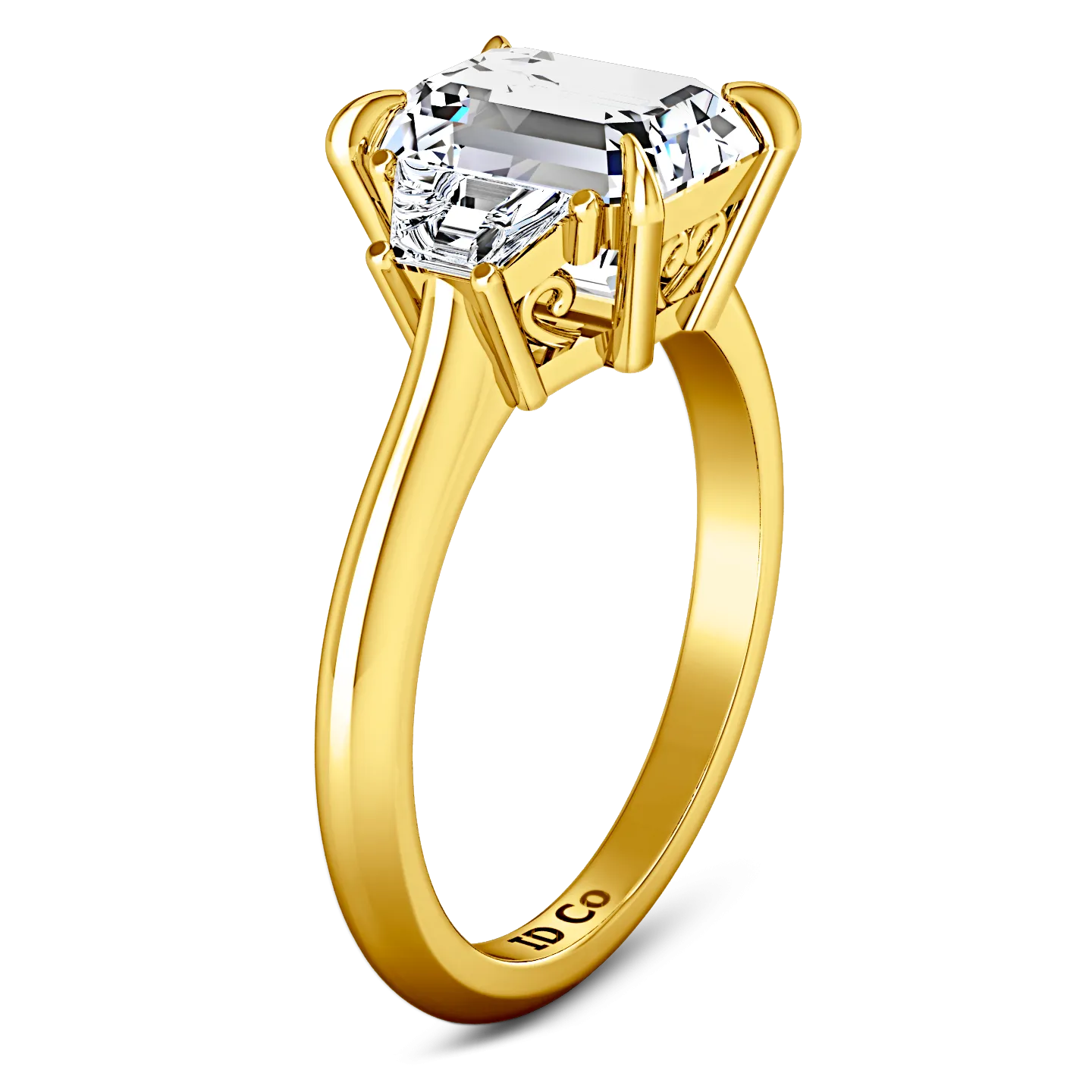 Three Stone Cushion Cut Engagement Ring Celesse 14K Yellow Gold