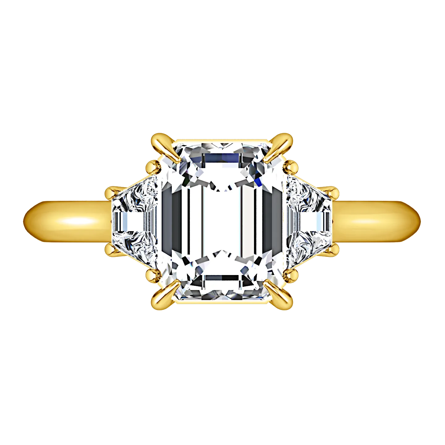 Three Stone Cushion Cut Engagement Ring Celesse 14K Yellow Gold