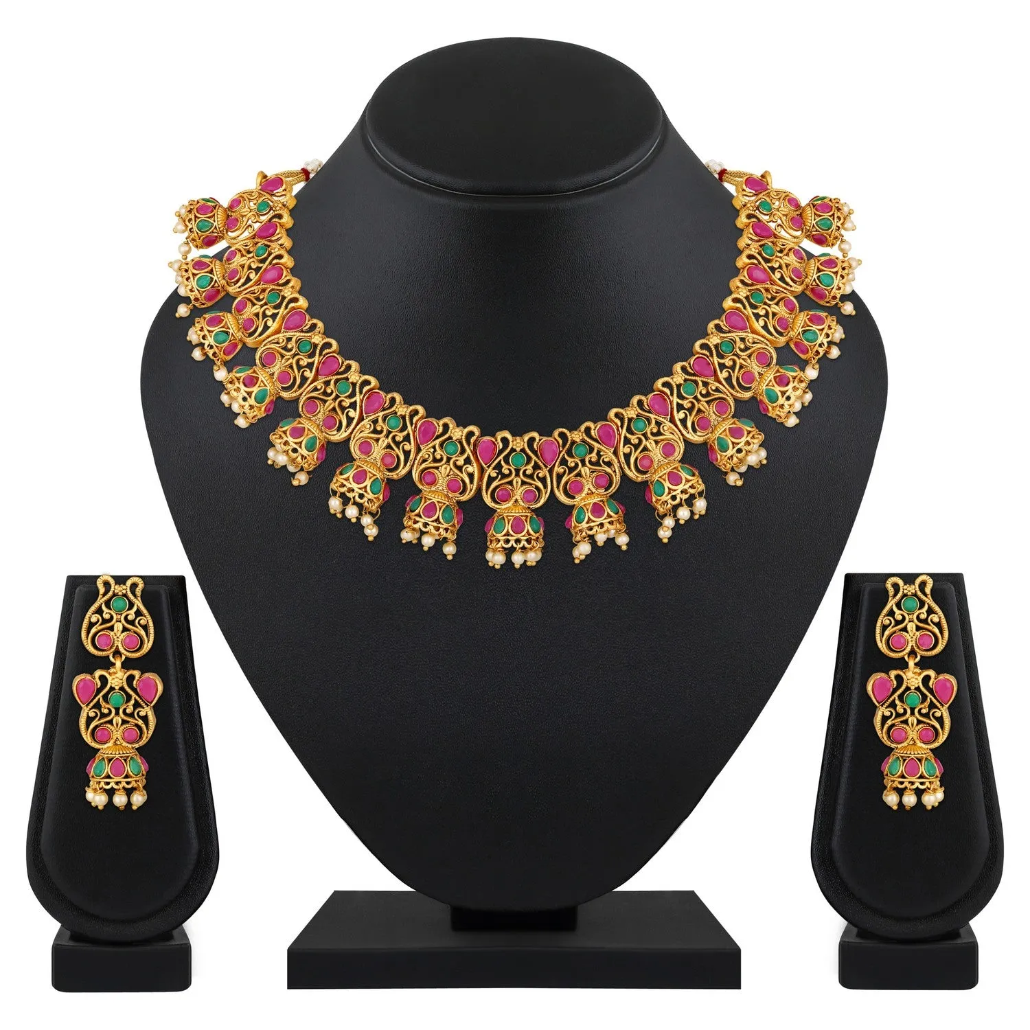 Traditional Green & Pink Necklace Set