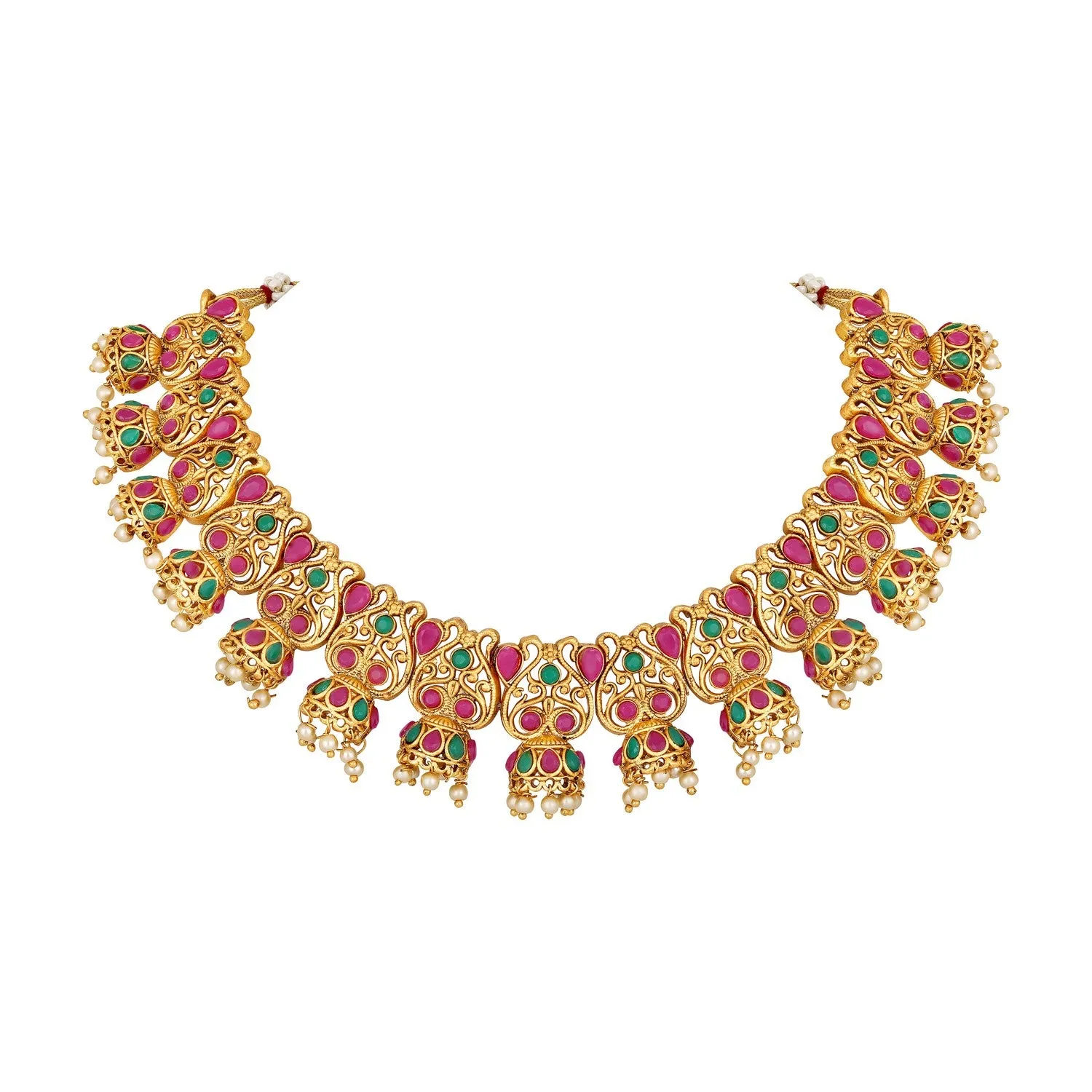 Traditional Green & Pink Necklace Set
