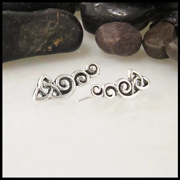 Trinity Scroll Ear Climber in Silver