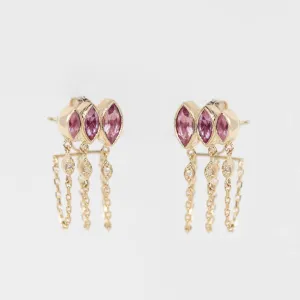 Triple Marquise Tourmaline Chain Earrings