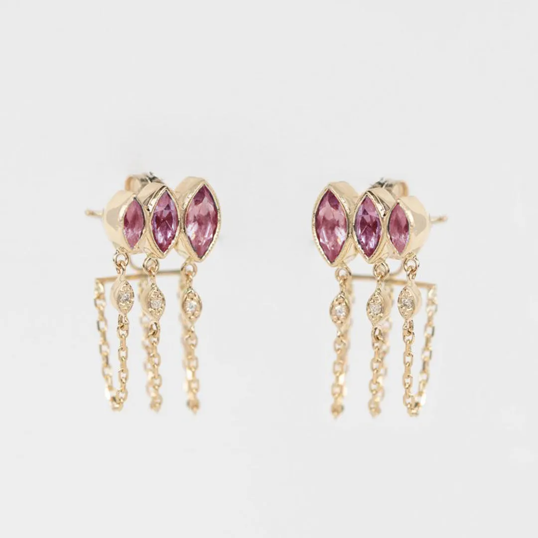 Triple Marquise Tourmaline Chain Earrings