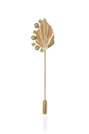 Una Lapel Pin in Green Swarovski & Pearls