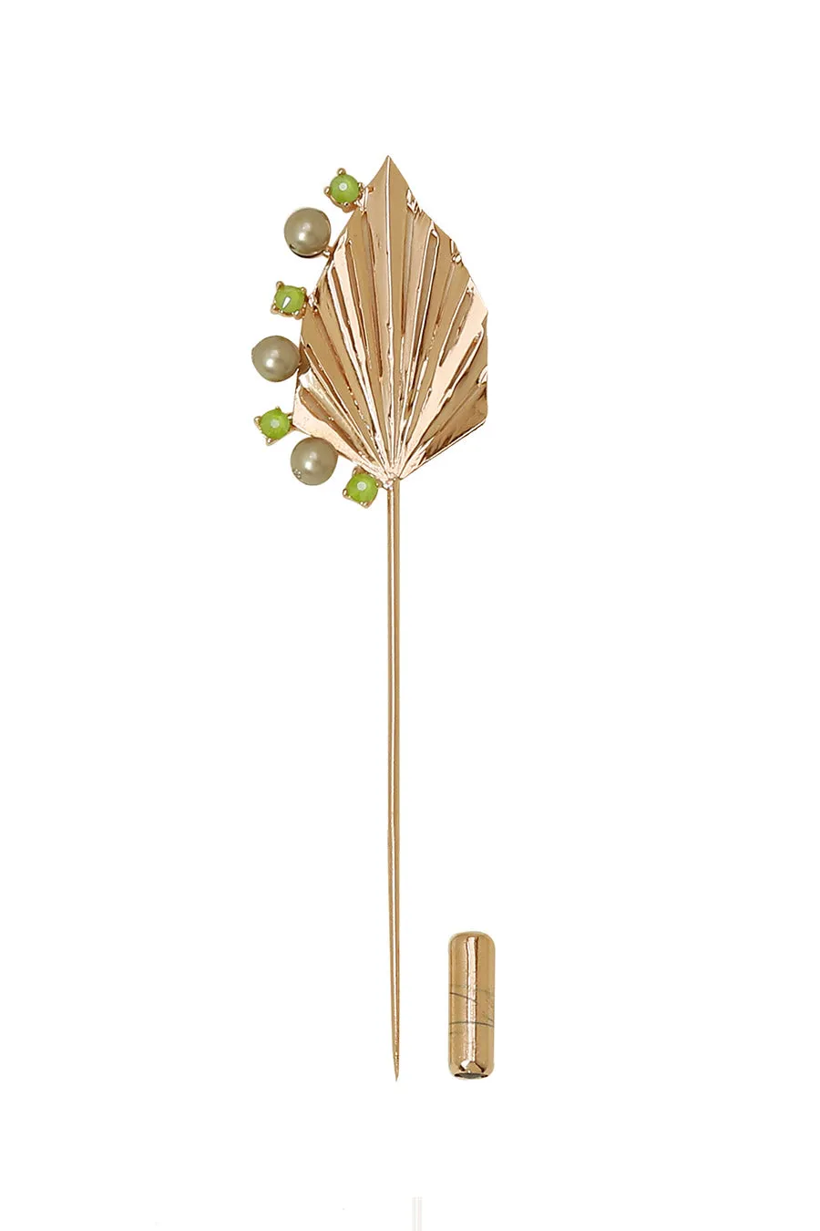Una Lapel Pin in Green Swarovski & Pearls
