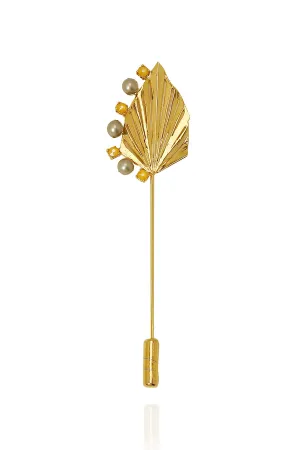 Una Lapel Pin in Yellow Swarovski & Pearls