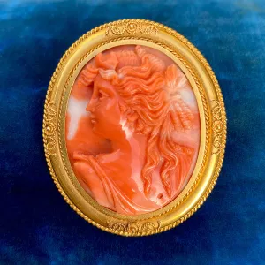 Victorian Carved Coral Cameo Pin