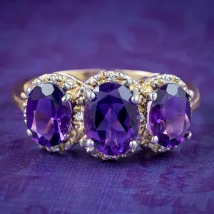 Victorian Style Amethyst Diamond Trilogy Ring