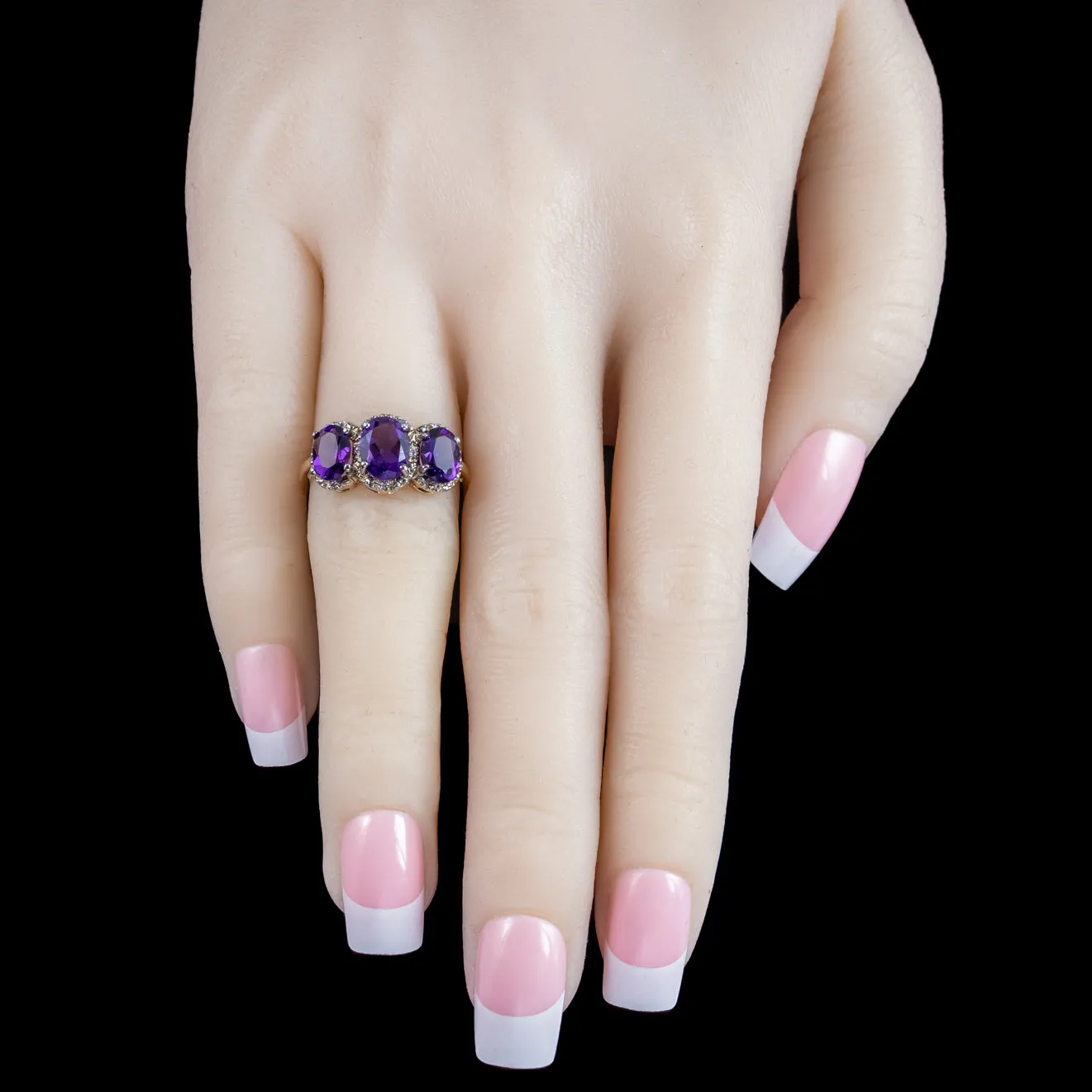 Victorian Style Amethyst Diamond Trilogy Ring