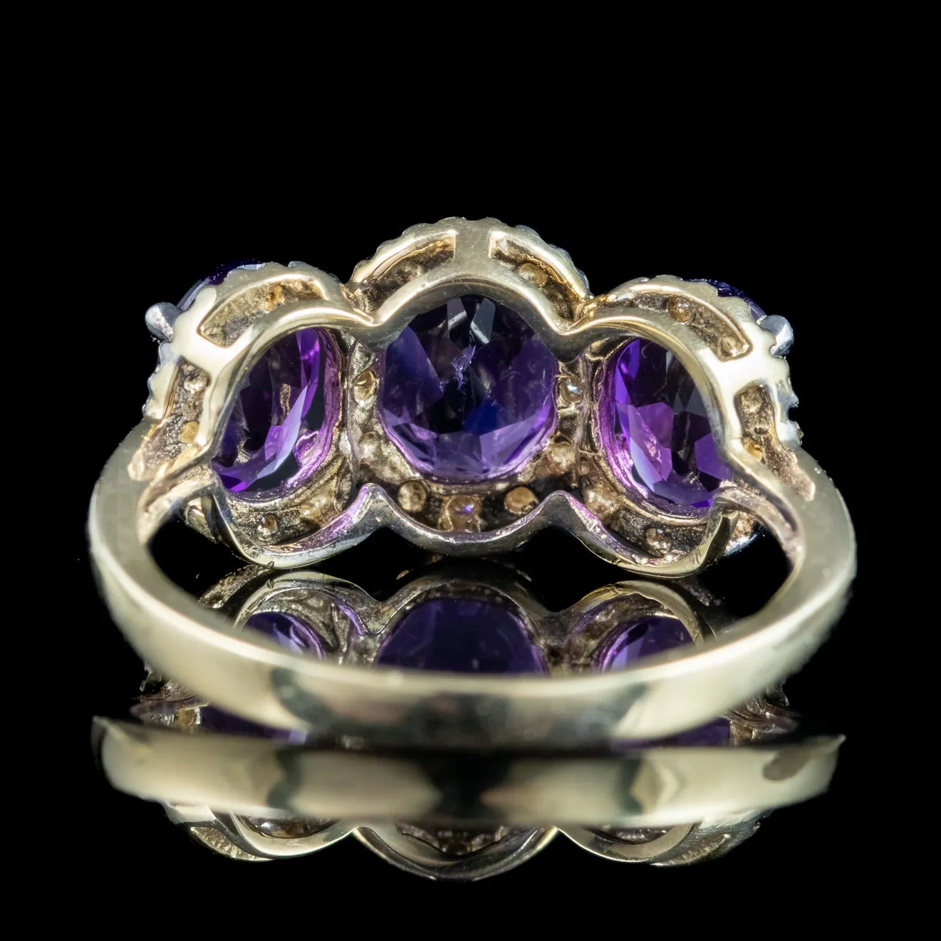 Victorian Style Amethyst Diamond Trilogy Ring