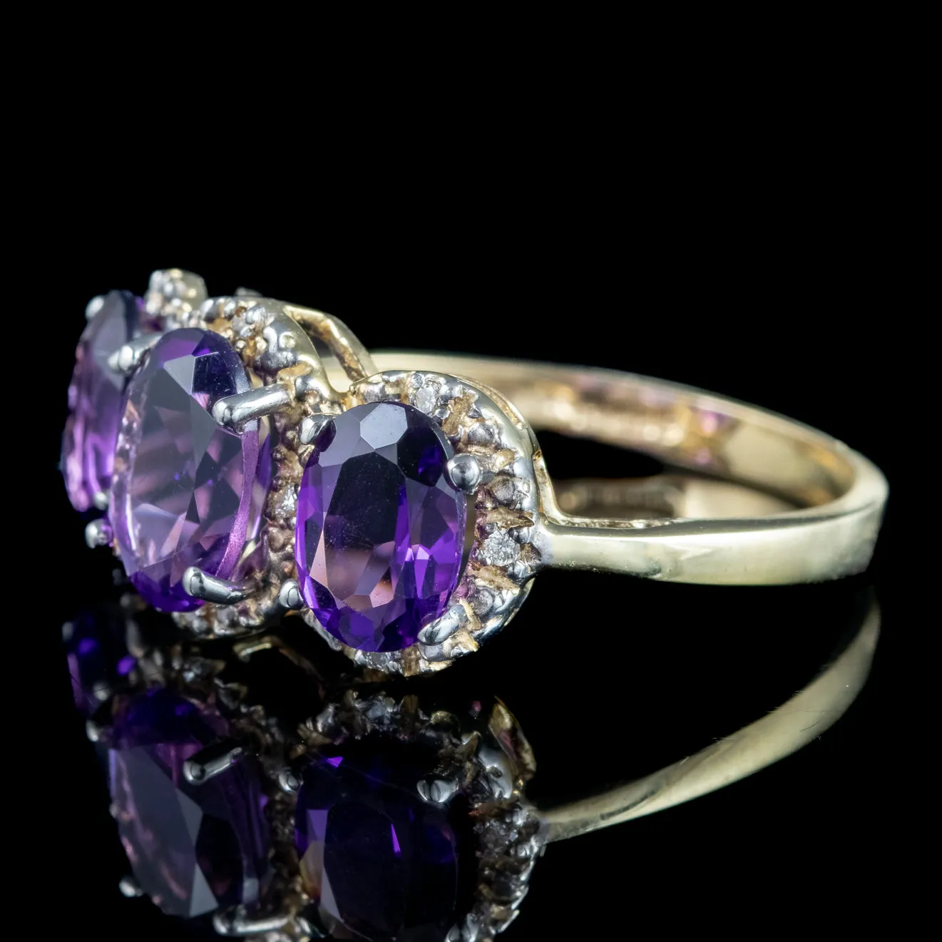 Victorian Style Amethyst Diamond Trilogy Ring
