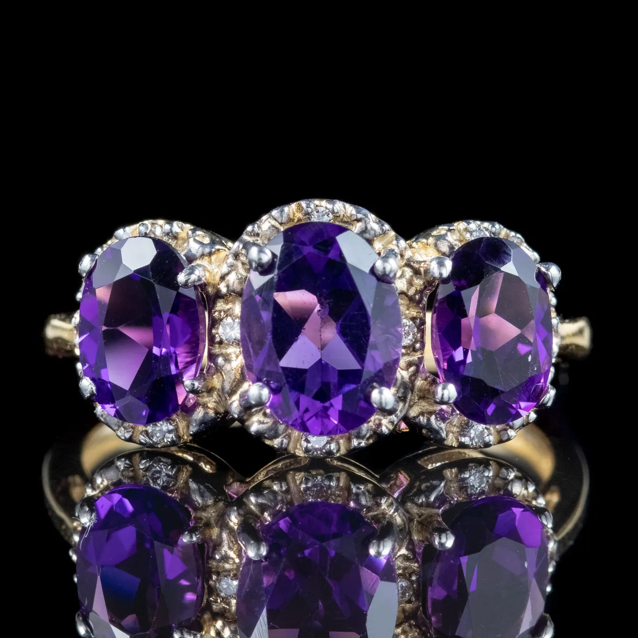 Victorian Style Amethyst Diamond Trilogy Ring