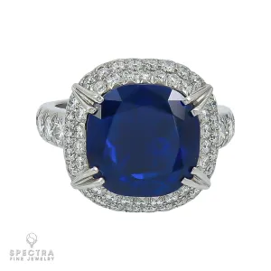 Vintage 9.57ct Burmese Sapphire Diamond Halo Cocktail Ring