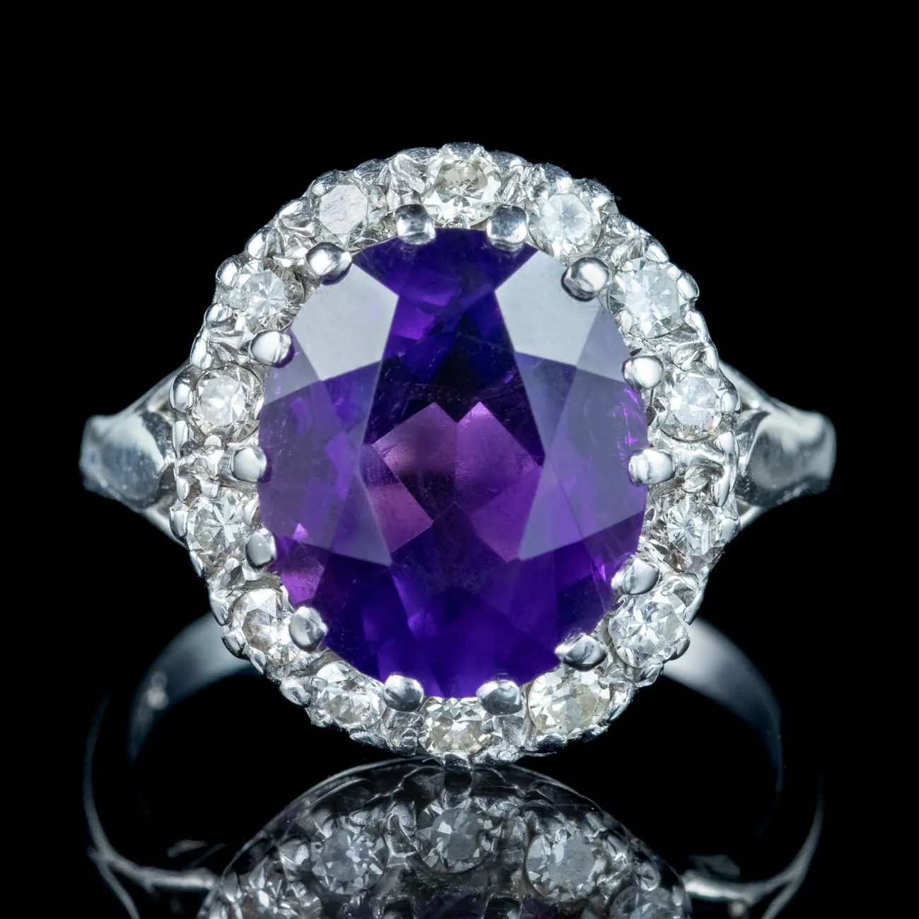 Vintage Amethyst Diamond Cluster Ring 4.5ct Amethyst