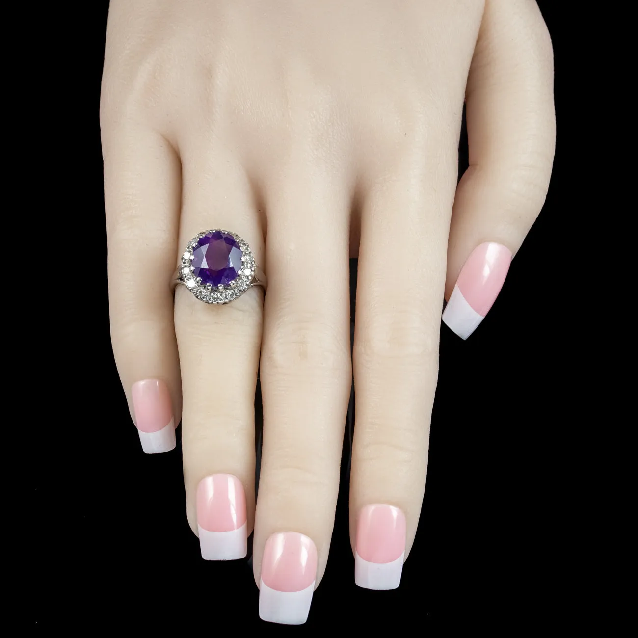 Vintage Amethyst Diamond Cluster Ring 4.5ct Amethyst