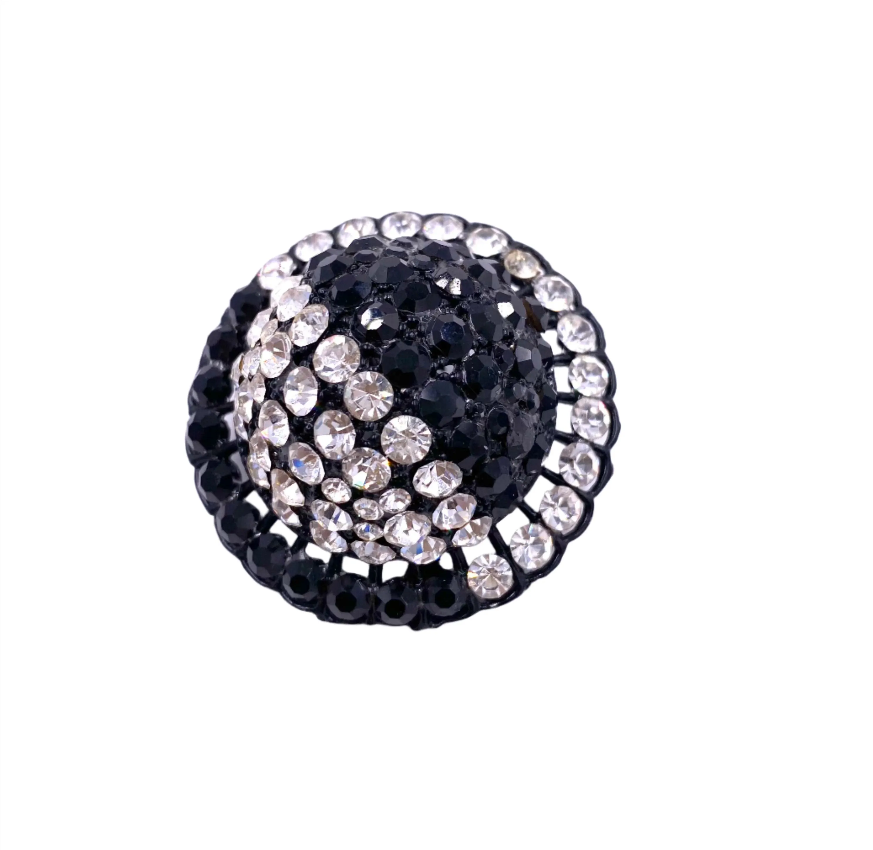 Vintage Black/White Round Crystal Clip-On Earrings