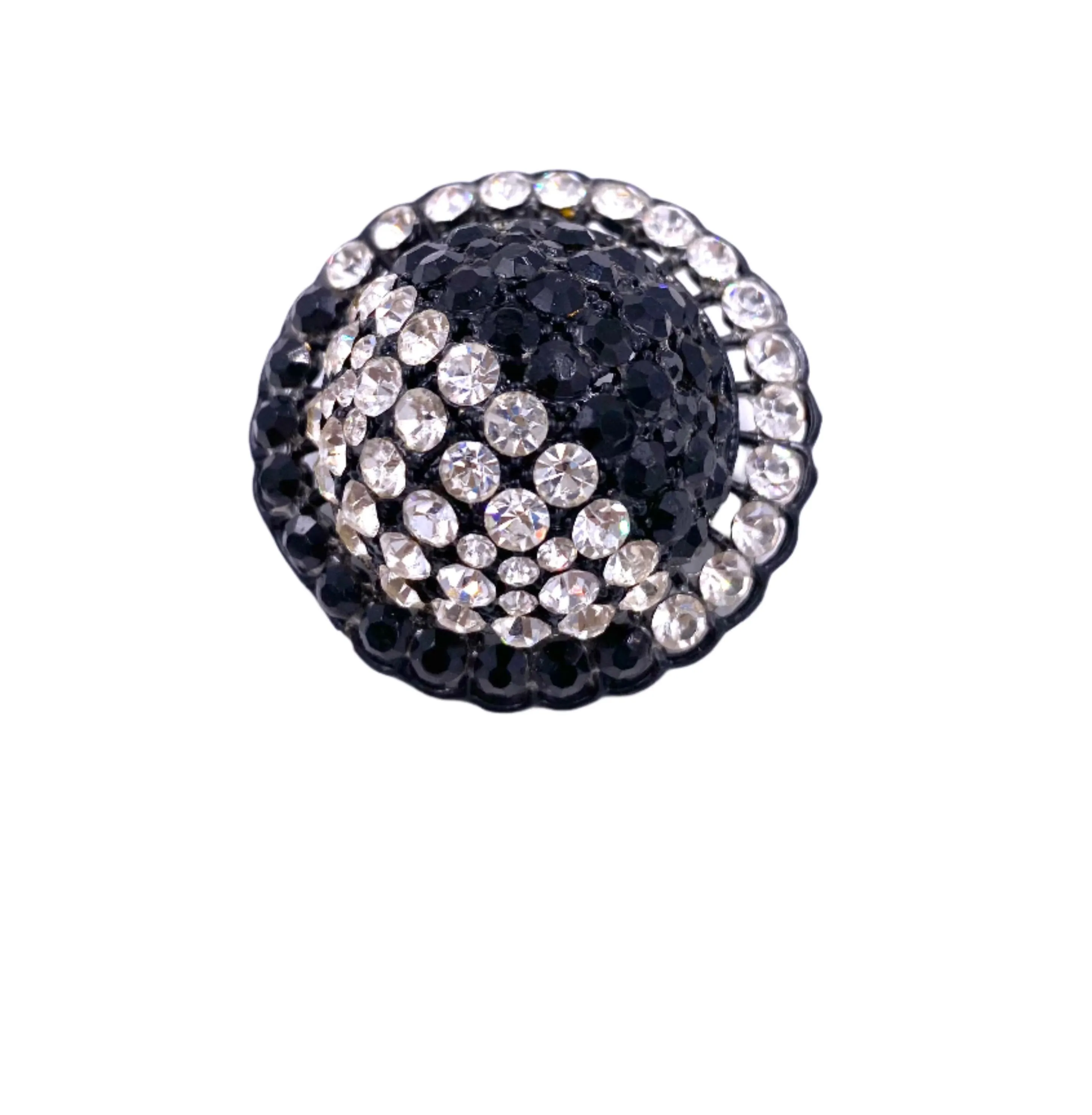 Vintage Black/White Round Crystal Clip-On Earrings