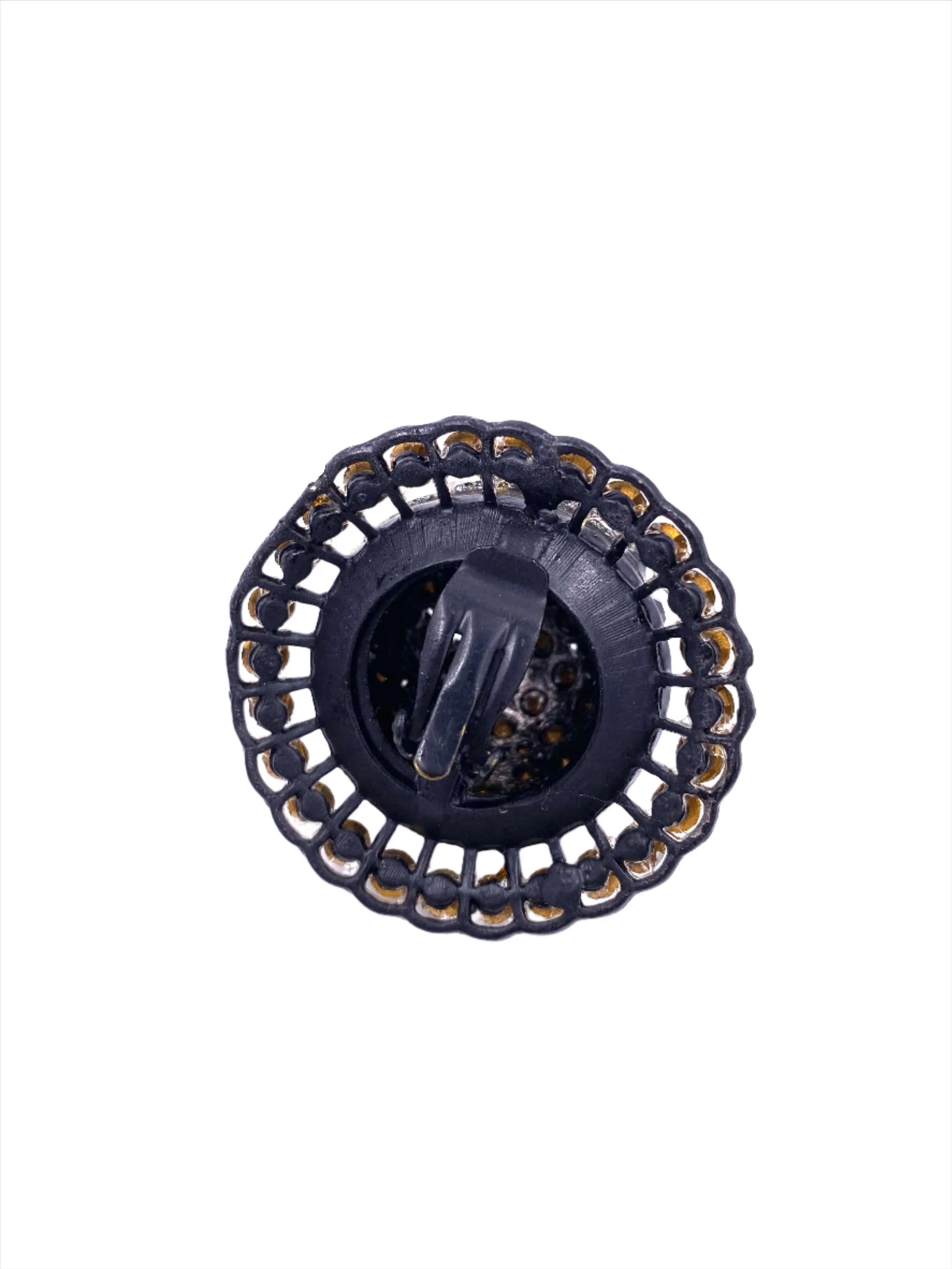 Vintage Black/White Round Crystal Clip-On Earrings