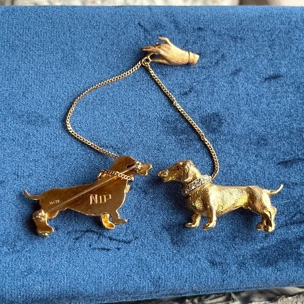Vintage Dachshunds On Leashes Pin
