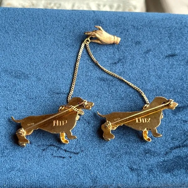 Vintage Dachshunds On Leashes Pin