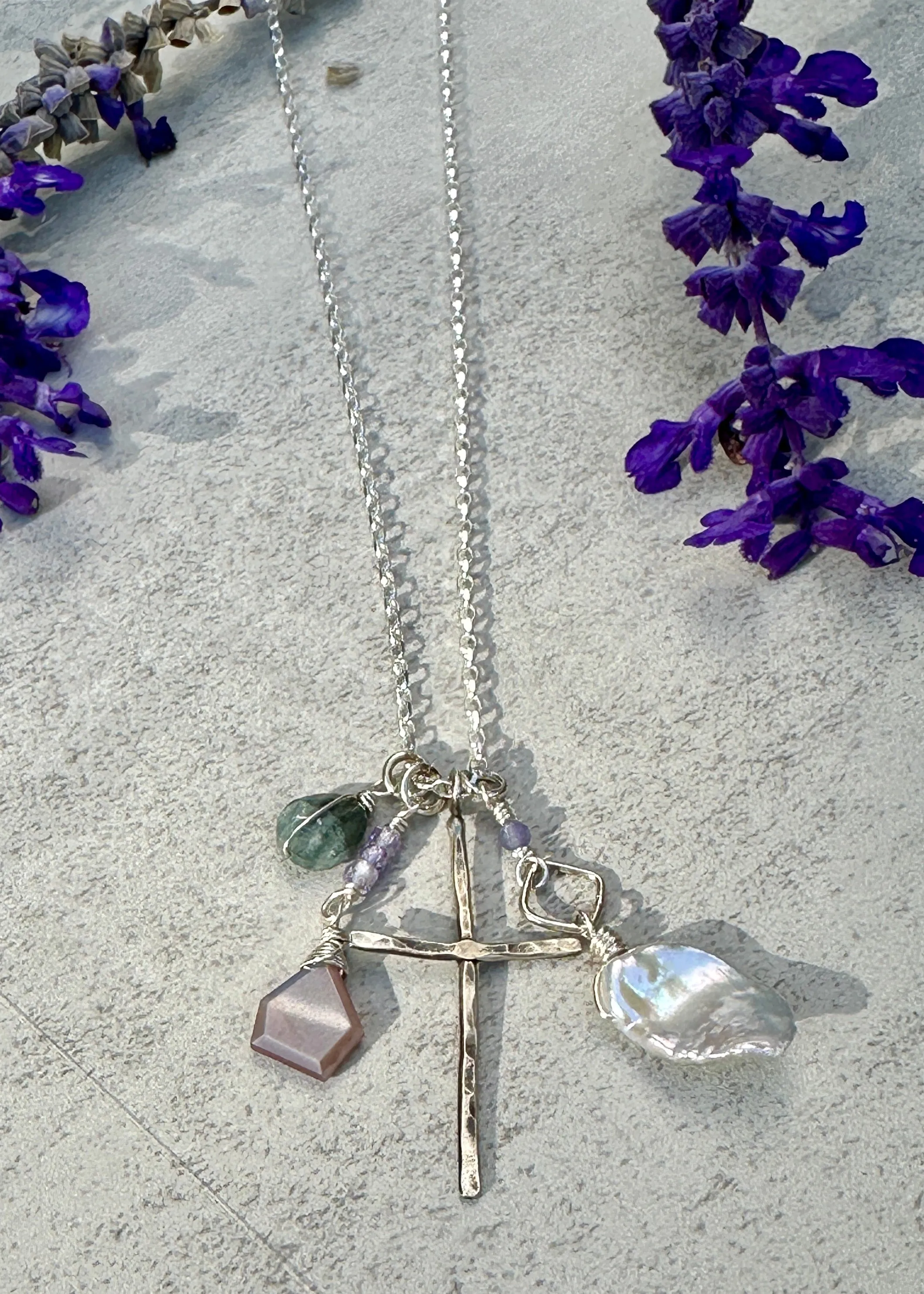 Water Pearl Cross Charm Necklaces