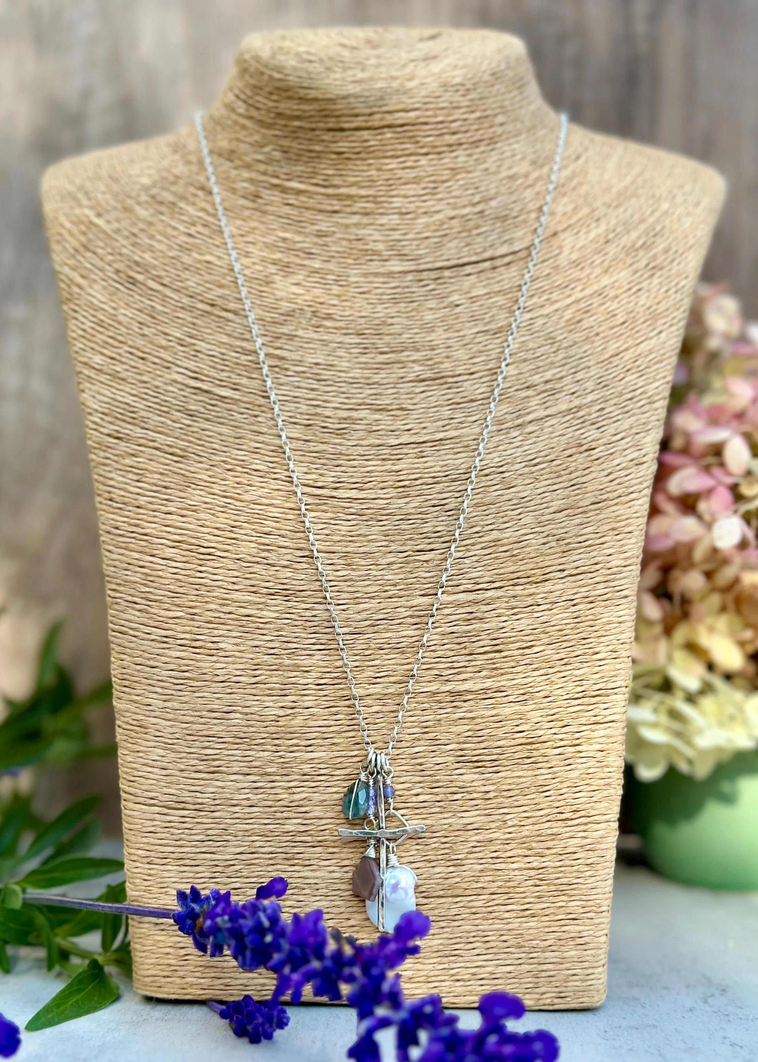 Water Pearl Cross Charm Necklaces