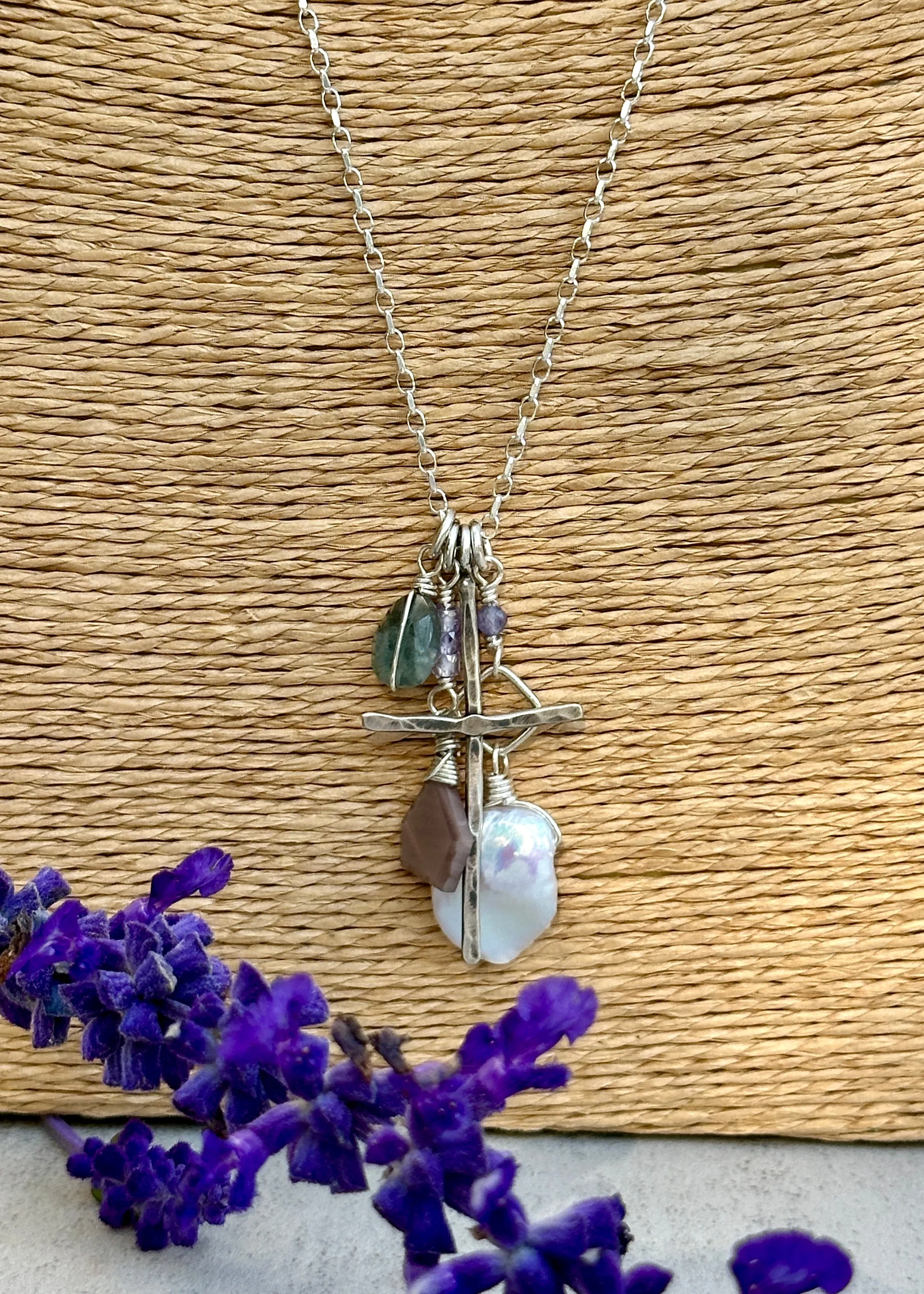 Water Pearl Cross Charm Necklaces