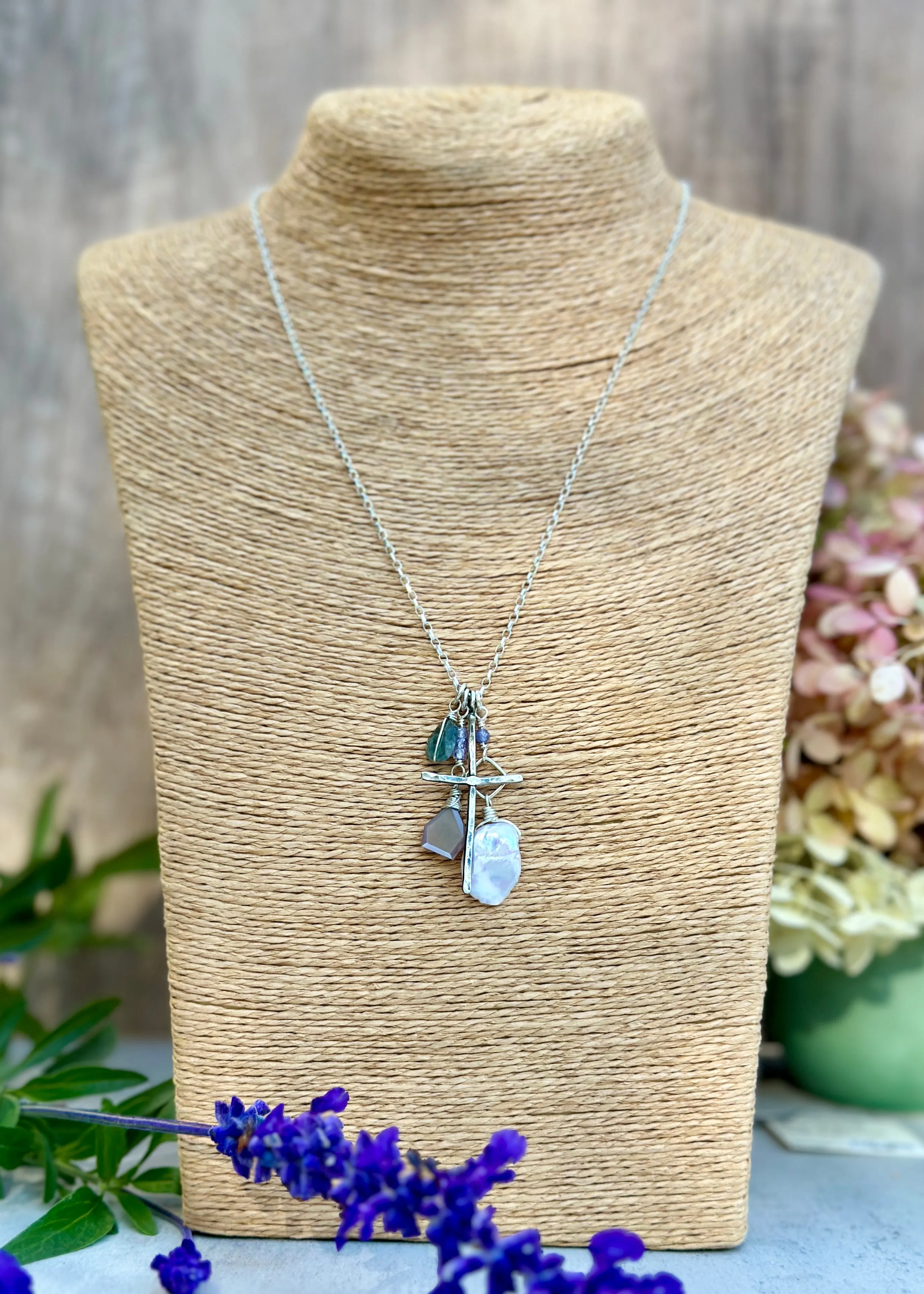 Water Pearl Cross Charm Necklaces
