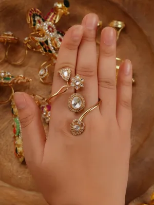 White Color Gold Plated Faux Polki Ring - PK-R13