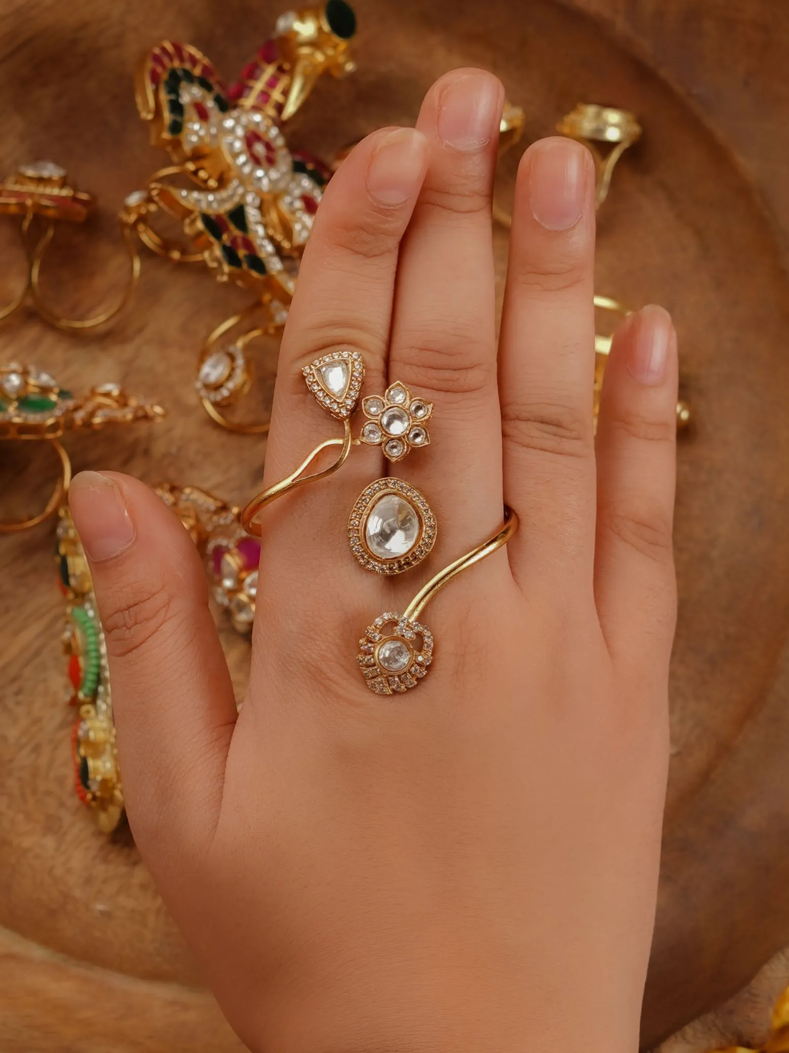White Color Gold Plated Faux Polki Ring - PK-R13