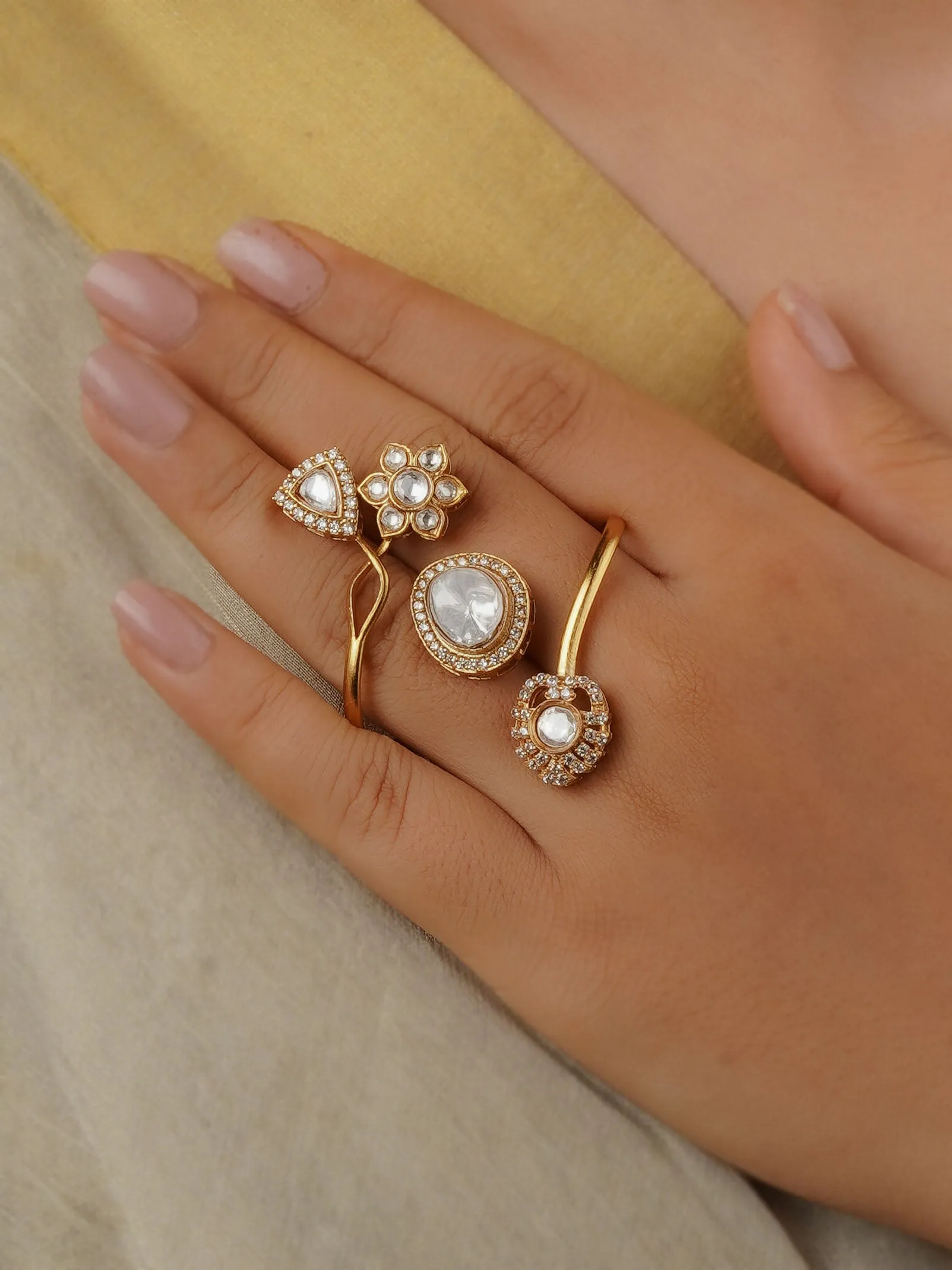 White Color Gold Plated Faux Polki Ring - PK-R13