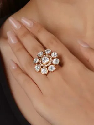 White Color Gold Plated Faux Polki Ring - PK-R23